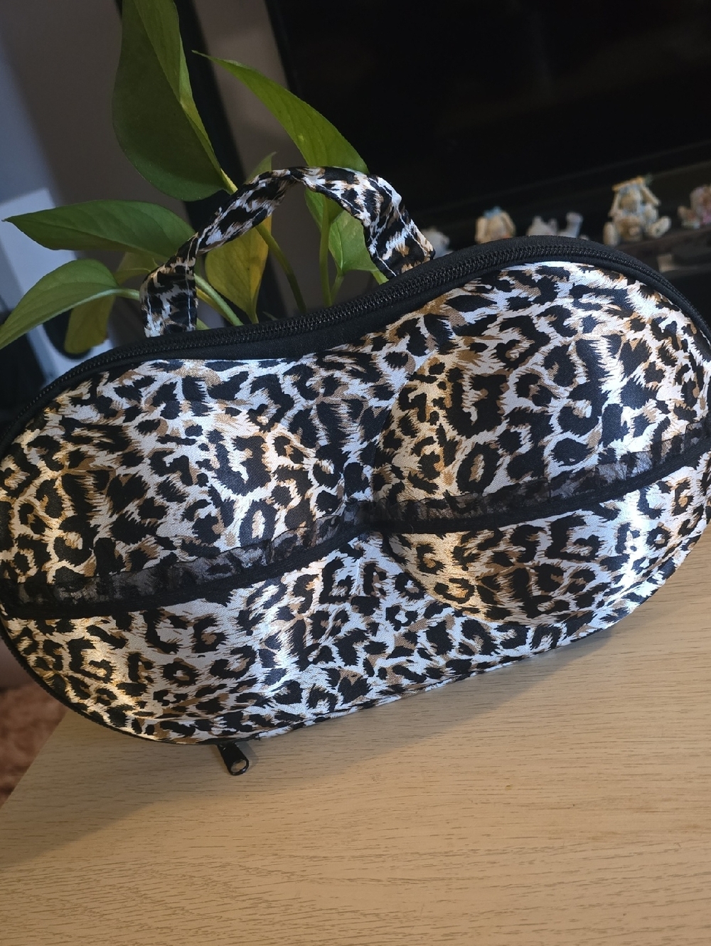 Leopard Print Women’s Travel Bra & Lingerie Bag - Black, Tan, White